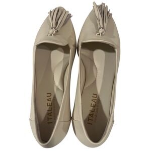 Italeau Cream Leather Tassel Loafers Pointed Toe Flats Handmade in Italy Size 40